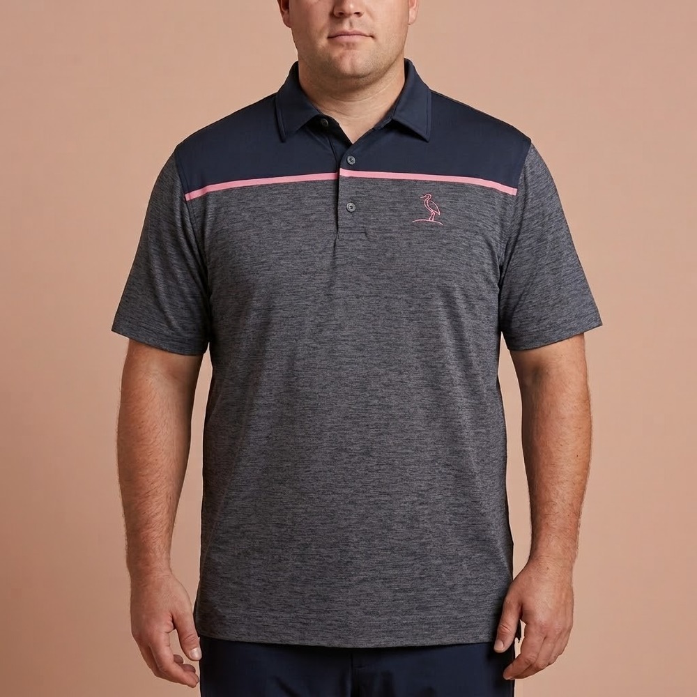 FootJoy ProDry Lisle Golf Polo Men Large Charcoal Pink Heron EUC